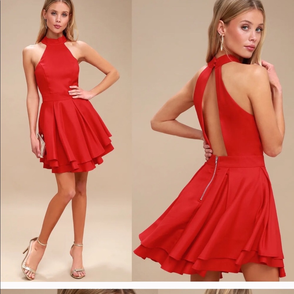 NWT LULUS RED OPEN BACK SKATER DRESS SIZE XS